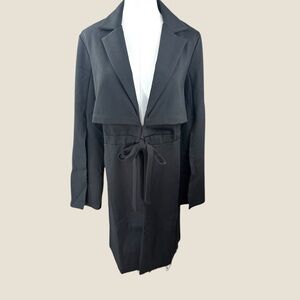 Krisa NWT SZ Large Black Trench Coat with Lapel Collar and‎ adjustable Tie-Belt